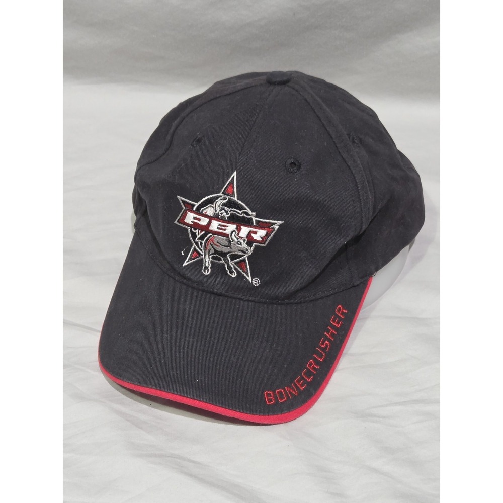 PBR Professional Bull Riders Hat Mens OSFM Black Red Bonecrusher Rodeo Cap